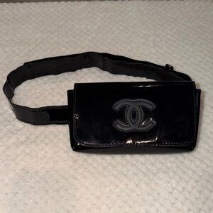 Chanel Black Enamel CC Logo Belt Bag